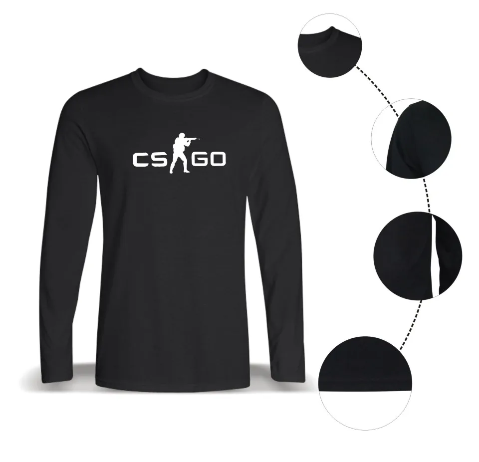 Черный Мода csgo футболки мужчин XXXL Длинным Рукавом CS ХОДУ мужские с Забавными