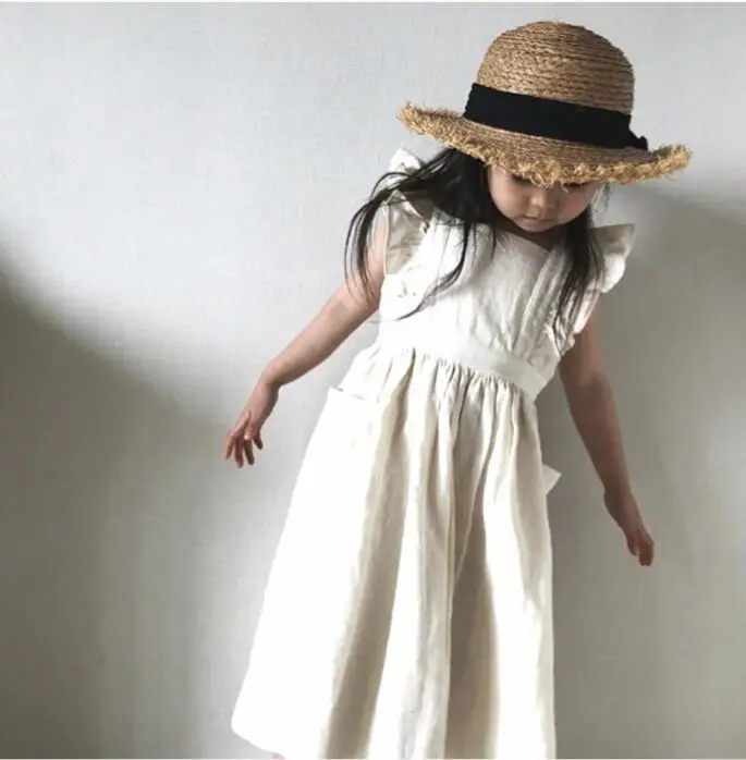 Spring and Summer Girls linen pocket crepe lace sleeveless dress hanging children | Детская одежда и обувь