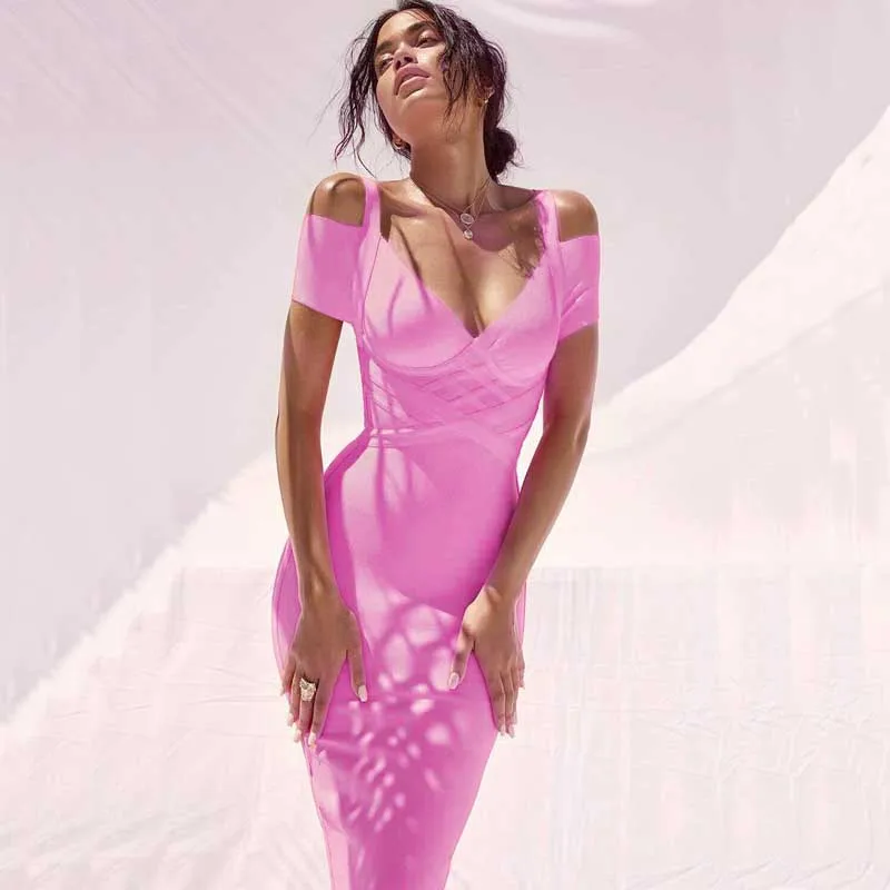 Женское платье с глубоким V образным вырезом летнее Бандажное на бретелях