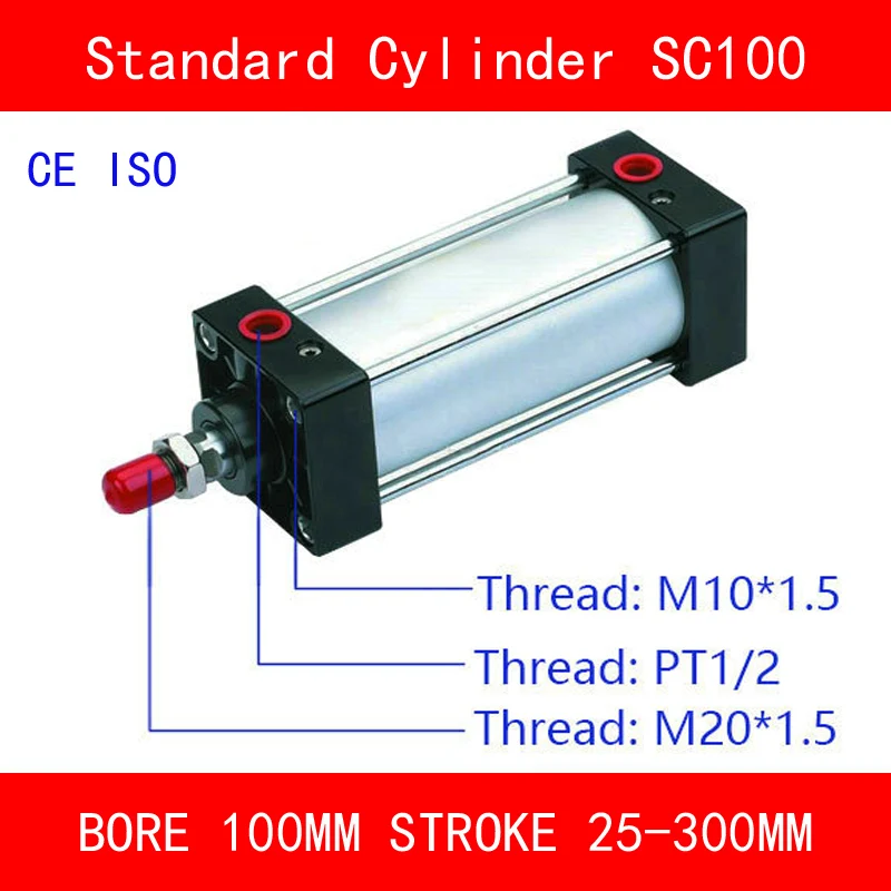 

CE ISO SC100 Air Mini Cylinder Valve Magnet Bore 100mm Strock 25mm to 300mm Stroke Single Rod Double Acting Pneumatic