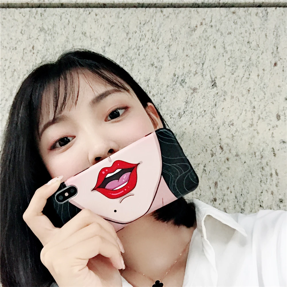 Creative Design Sexy Girl Red Lips Phone Case For iPhone 8 7 Plus X XS MAX XR Matte Soft IMD Silicon Cover 6 6S |