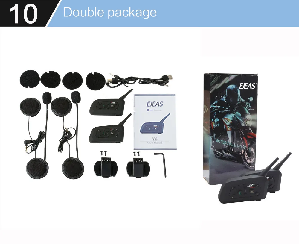 EJEAS V6 2 шт. Bluetooth мотоциклетная гарнитура для шлема 1200 м коммуникатор Interphone Auriculares
