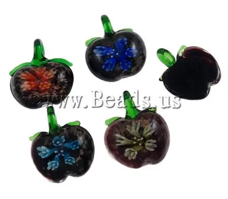 Free shipping!!!Inner Flower Lampwork Pendants 2013 Womens Apple handmade mixed colors 32x35x14mm Hole:Approx 7x6mm|apple flower tea|apple