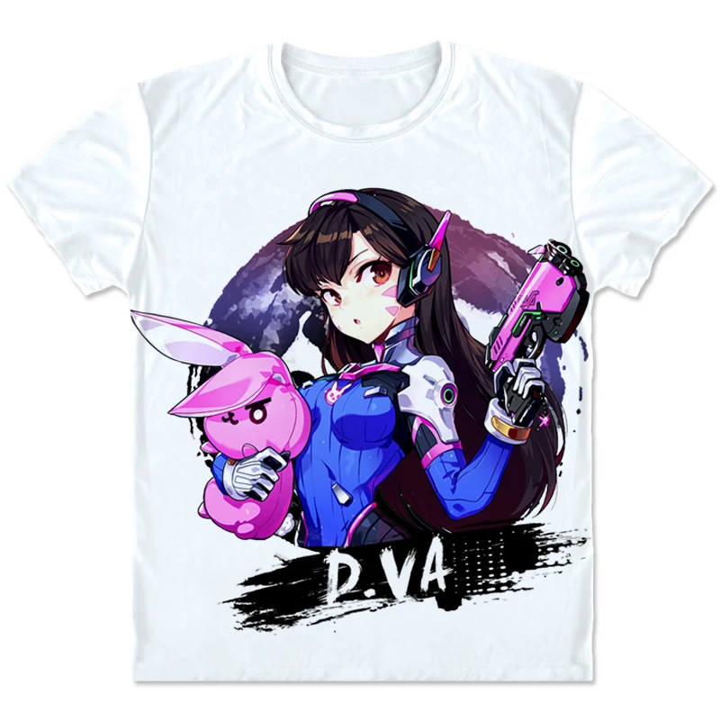 Повседневная Новая футболка для женщин Kawaii для девочек OW dva Rabbit D. VA логотип о-образный вырез с принтом футболки короткий рукав футболки