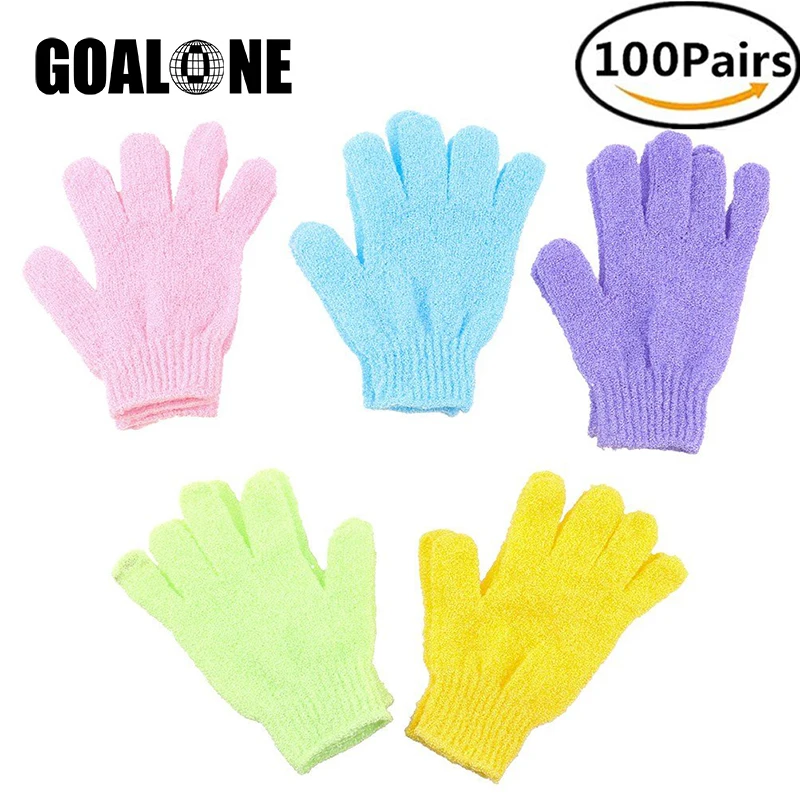 GOALONE 100 пар отшелушивающие перчатки двухсторонние нейлоновые рукавицы для душа полное тело пемза для мытья скребки перчатки аксессуары для ванной комнаты