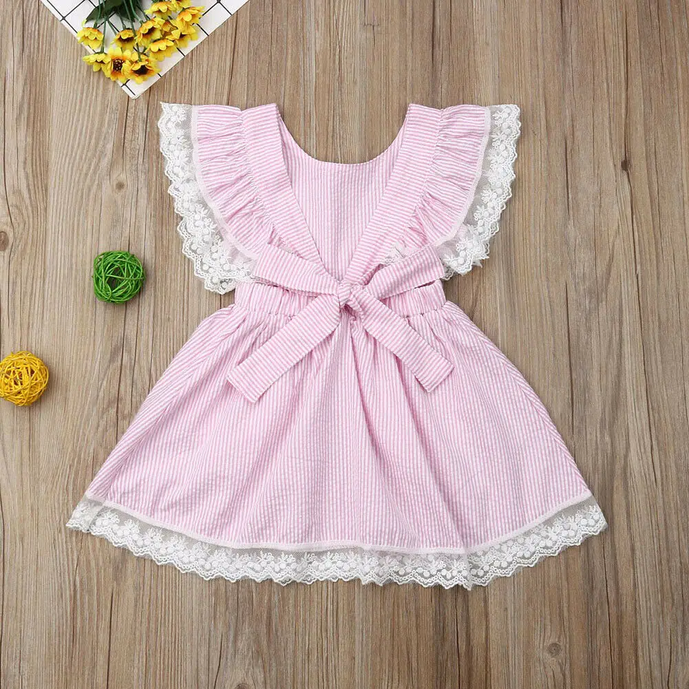 Новое милое платье в полоску с оборками на рукавах для маленьких девочек