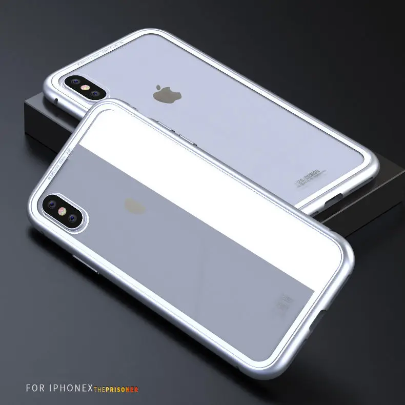 Роскошный Магнитный адсорбционный чехол для Apple iPhone X, бампер, металлическая рамка, стеклянная крышка для Apple iPhone 7, бампер 8 Plus, 6, 6s, 7plus - Цвет: Transparent White
