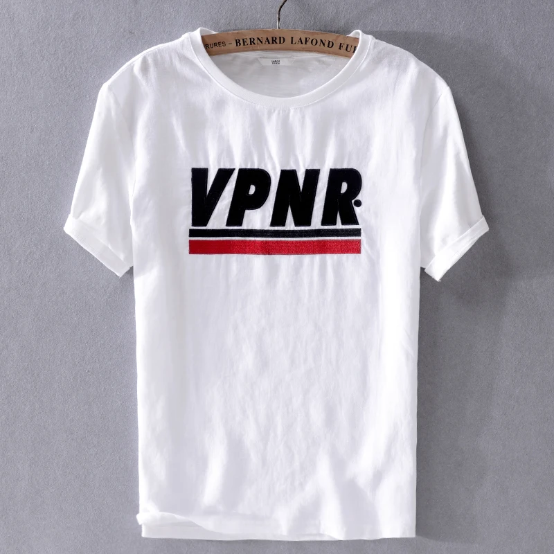 2019 Летняя мужская футболка льняная Лоскутная хлопковая Футболка с вышивкой