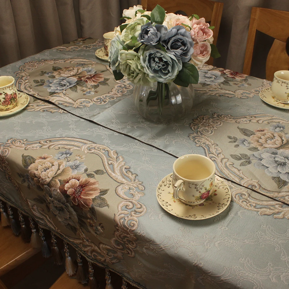 Винтажная синяя скатерть CURCYA для домашнего декора роскошный жаккардовый