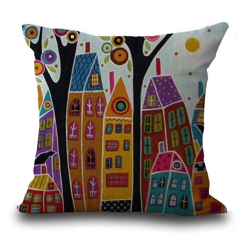 RECOLOUR Linen Pillow Cover Vintage European Building Style Pattern Cushion Home Decorative Cheap Case 45x45cm | Дом и сад