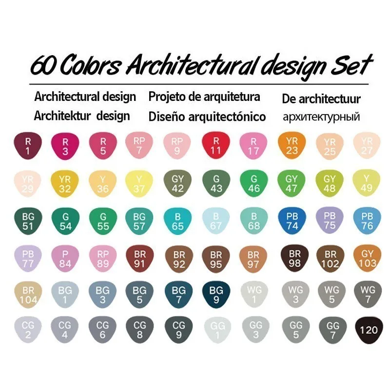 60 Architectural Set TIANHAO 30/40/60/80/168 Цвета Арт Набор маркеров c чернилами на спиртовой основе Эскиз маркер для белой доски для художника для рисования манга анимация расходные материалы - Цвет: 60 Architectural Set