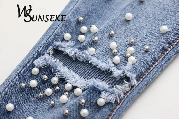 Женские рваные джинсы с вырезами на коленях штаны карандаш стрейч из денима