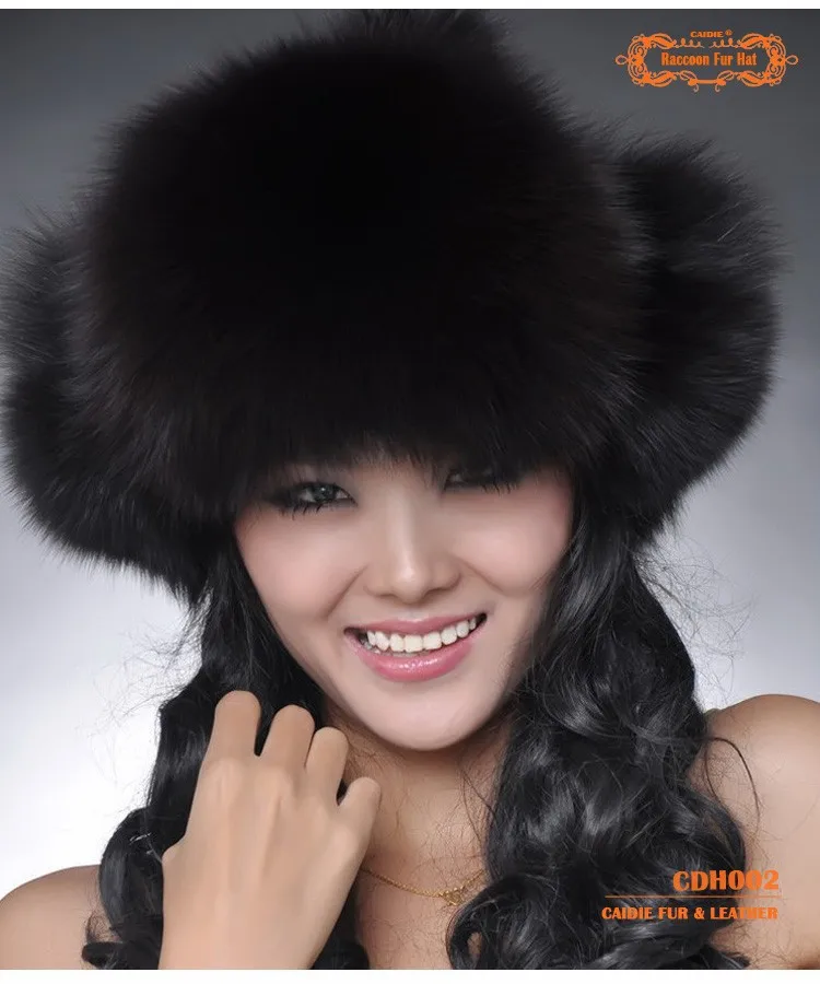Женская шапка ушанка CDH002 модная зимняя из меха енота и лисы шапки бомберы|hat