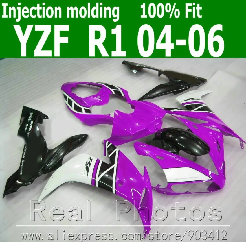 100% комплект обтекателей для литья под давлением YAMAHA R1 2004 2005 2006 белый фиолетовый