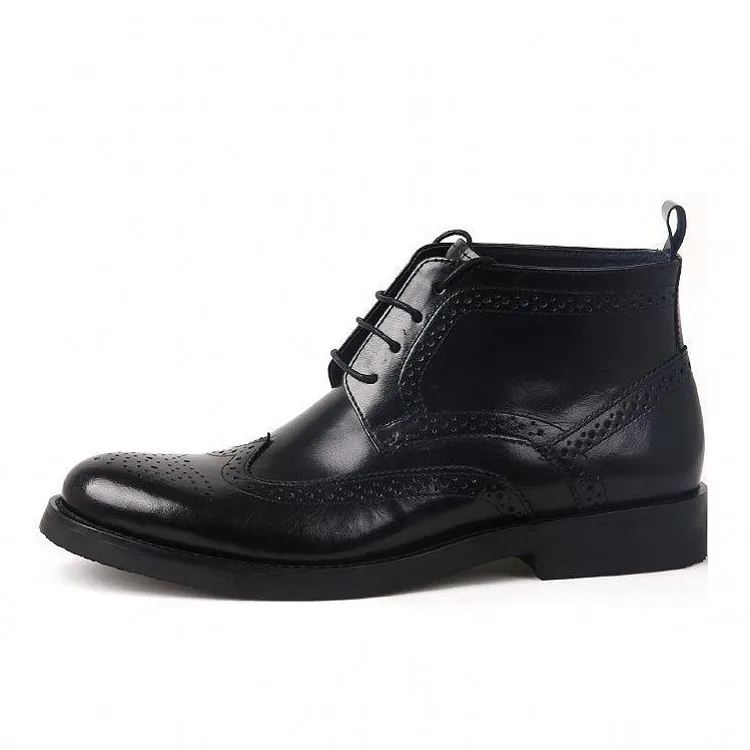 New High-top Shoes Male Men's European Style Cow Genuine Leather Boots Round Toe Punching Lace Up Man JS-A0107 | Обувь