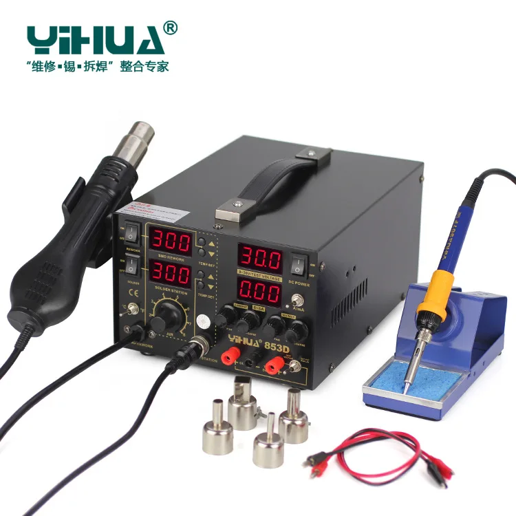 Паяльная станция YIHUA 853D 5A 3 в 1 SMD DC с термофеном, паяльная станция для переделки 110 В/220 В вилка Европа/США