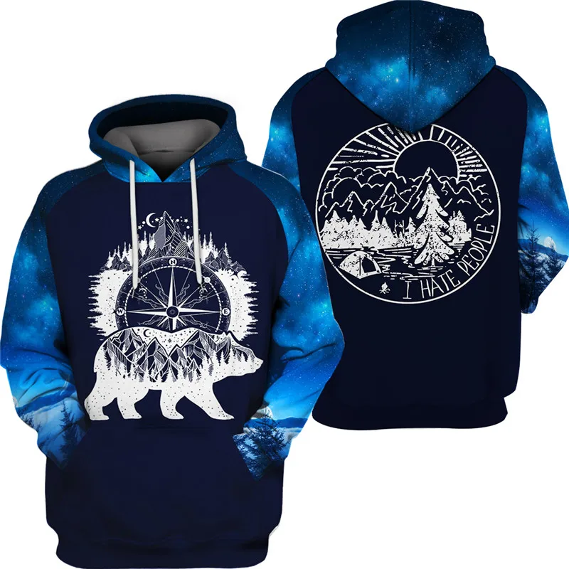 Модная толстовка с капюшоном и 3D рисунком медведя из голубой звезды | Мужская
