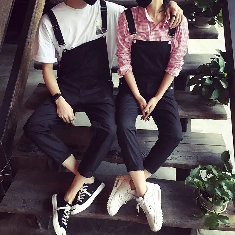 Новое поступление студенческий черный комбинезон шаровары для влюбленных брюки