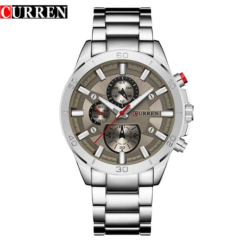 Relogio Masculino CURREN Модные Повседневные военные кварцевые мужские часы полностью стальные водонепроницаемые мужские часы erkek kol saati Reloj Hombre - Цвет: silver grey