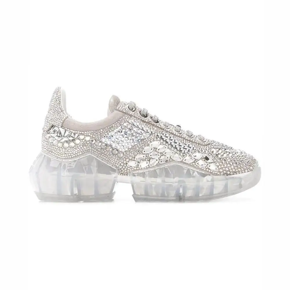 silver rhinestones Повседневная женская обувь с украшениями; zapato de mujer; белые кроссовки на платформе; chaussures femme; модная обувь из натуральной кожи со стразами - Цвет: silver rhinestones