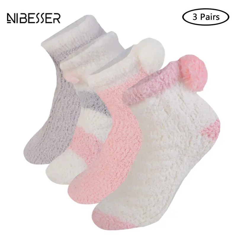 NIBESSER/теплые домашние носки тапочки с рукавами осенне зимние унисекс из