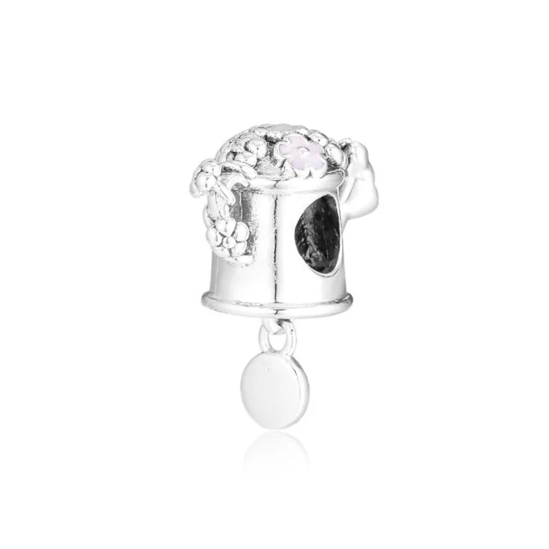 Fashion Spring Blooming Watering Can Charm Bead Fits Pandora Bracelets Original 925 Sterling Silver Bead DIY Jewelry
