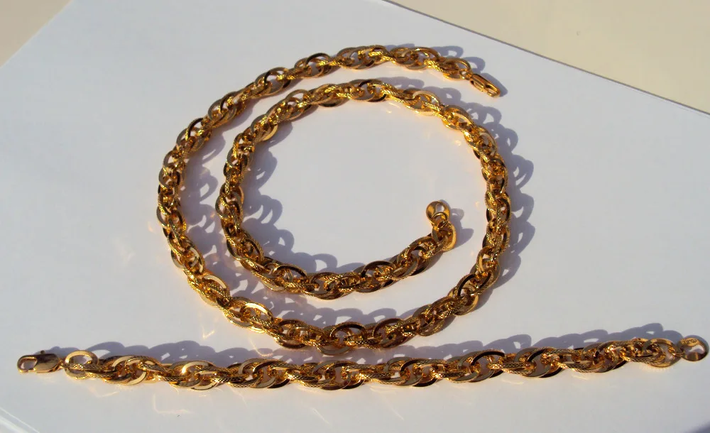 18 К GP штамп Solid Gold Finish тяжелый мм 8 мм Майами Кубинский ссылка цепочки для пары цепочки и ожерелья браслет комплект