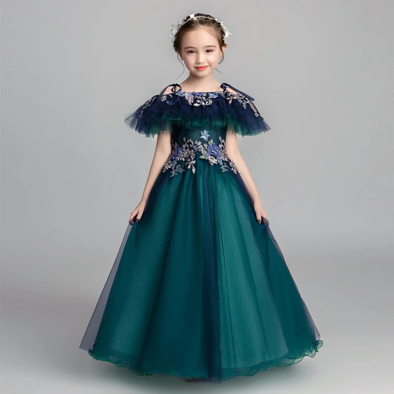 

2019 New Children Girls Lace Embroidery Tutu Princess Dress Kids Dresses For Girls Wedding Party Baby Girl Clothes Vestido L399