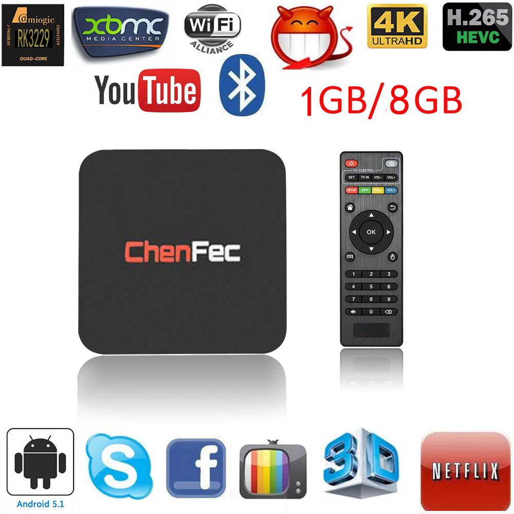 CHENFEC Q1 Pro 4 K Android ТВ коробка RK3229 1G/8G Quad-core K/2 H.265 3D 2 4G Wi-Fi телевизионная приставка OTT