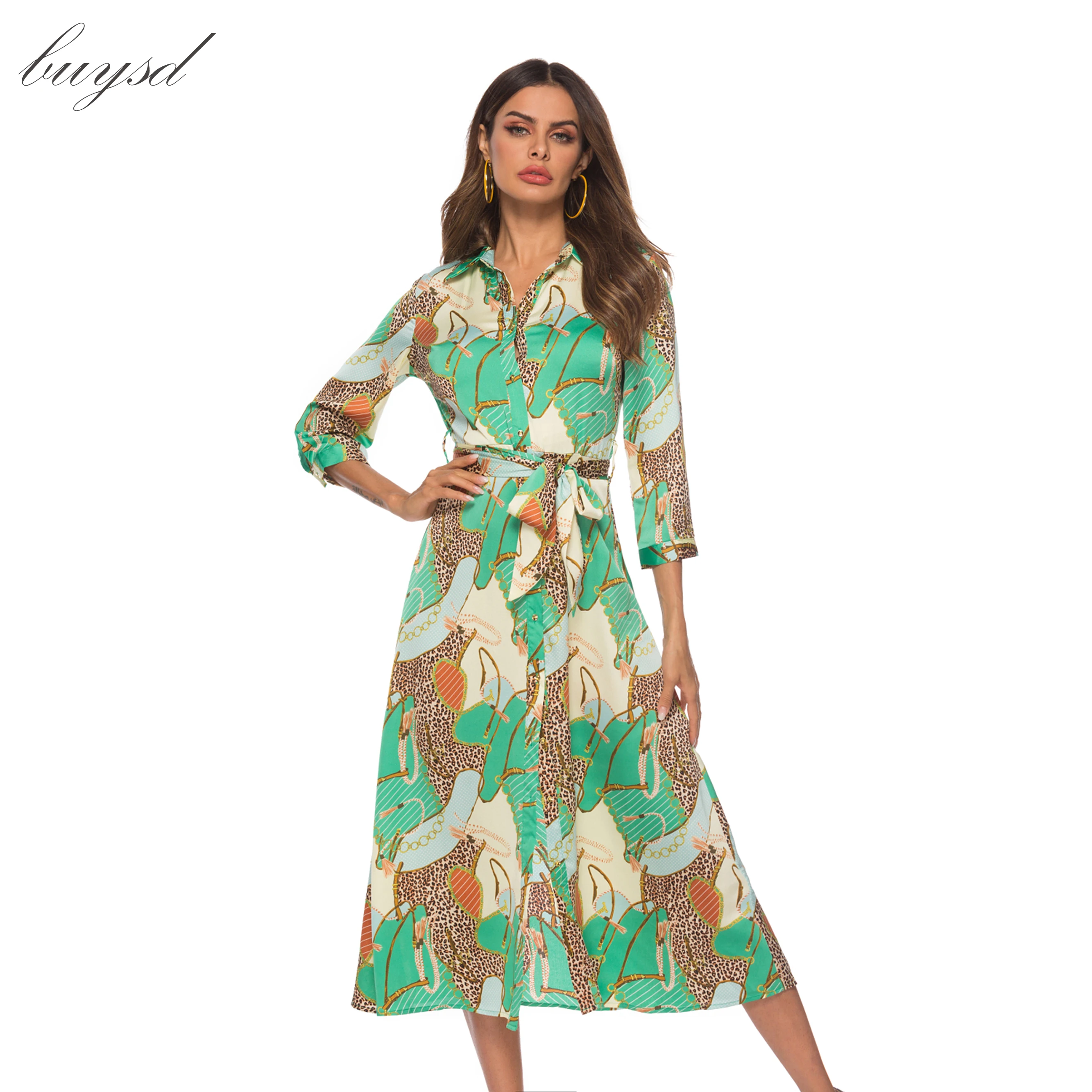 Женское платье в стиле бохо BUYSD Повседневное трапециевидной формы с леопардовым