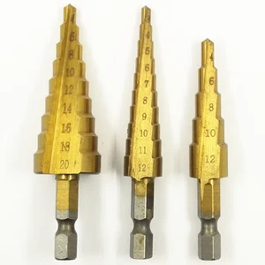 3 шт., ступенчатое сверло DGKS из быстрорежущей стали с титановым покрытием для металла, 3-12 мм, 4-12 мм, 4-20 мм