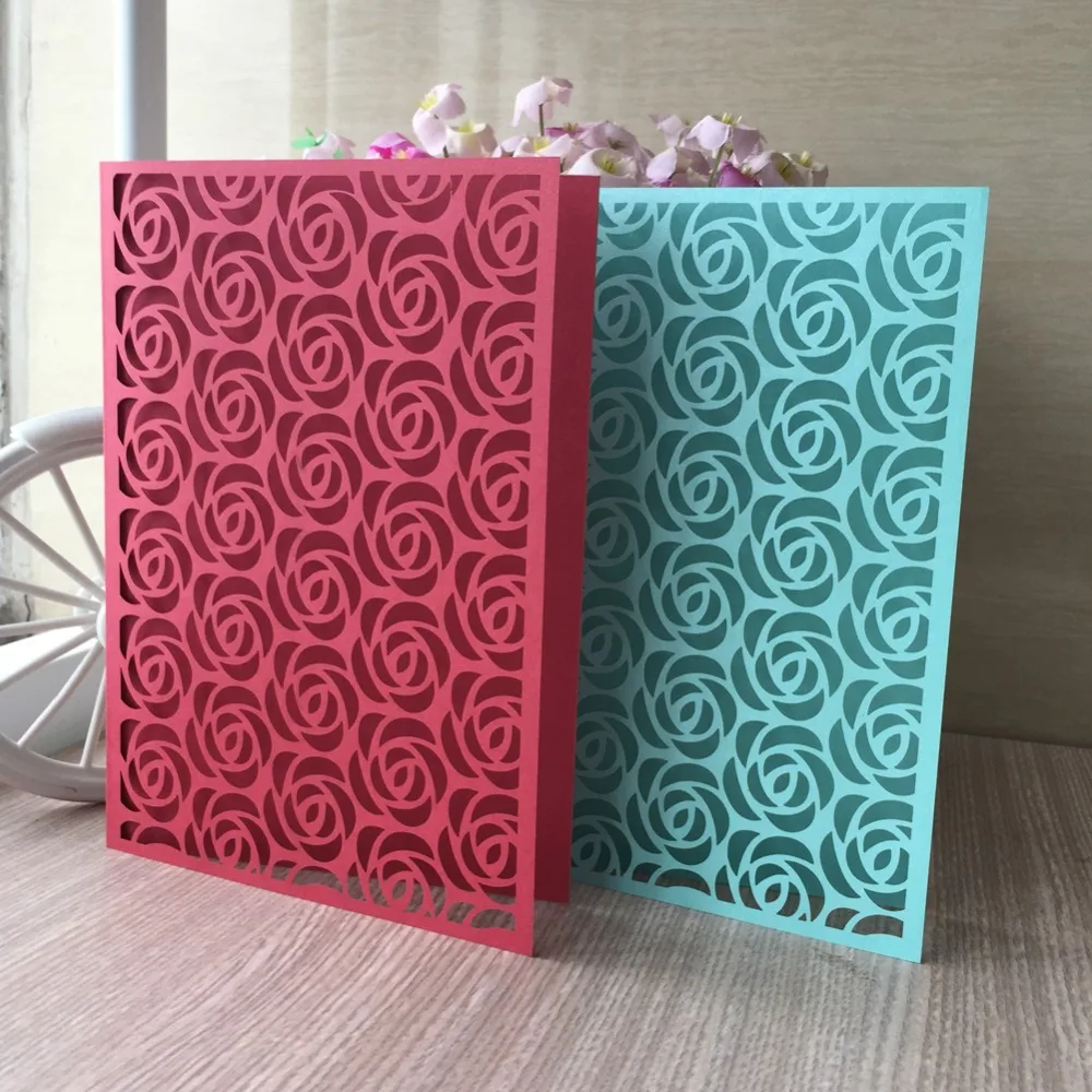 

50pcs Rose Wedding Invitation Card Hollow Out Carved Crafts Card for Wedding Birthday Favor Greeting card Party Decoration