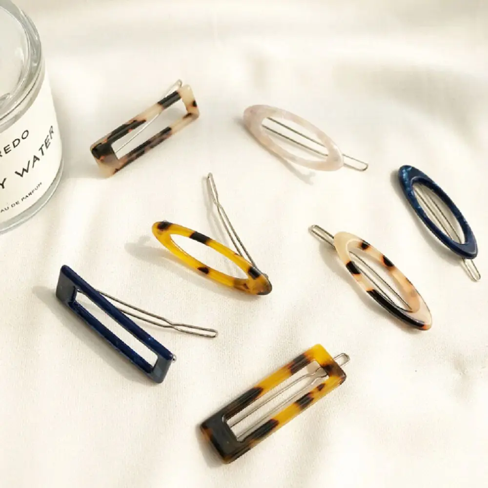 New Arrival Korea Vintage Acetic Acid Acrylic Hair Clips Geometric Hollow Oval Marble Hairpin Accessories for Women Girls | Красота и