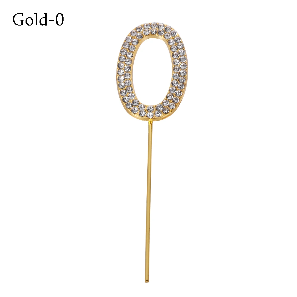 Gold-0 1 шт., топпер для торта с цифрами "0-9", золотой Шипованный бриллиант, Топпер для торта на десерт, годовщину, день рождения, украшение, свадебные принадлежности - Цвет: Gold-0