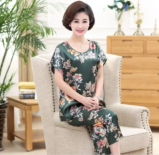 

Fdfklak Casual print pajamas women summer sleepwear pyjamas women plus size women's home clothes retro silk pijama mujer L-5XL