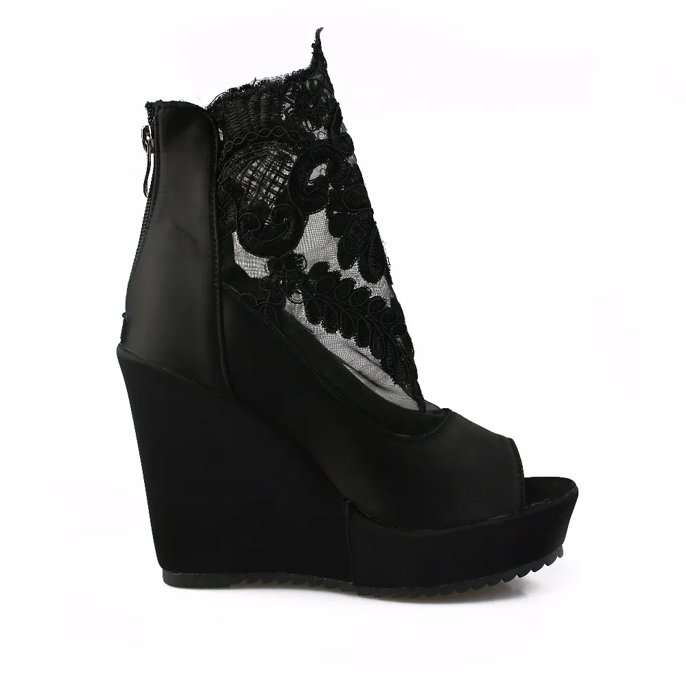 Summer women Ankle boots sexy white Wedges Platform high heels fashion big size 28-52 zipper Peep Toe black sandals | Обувь