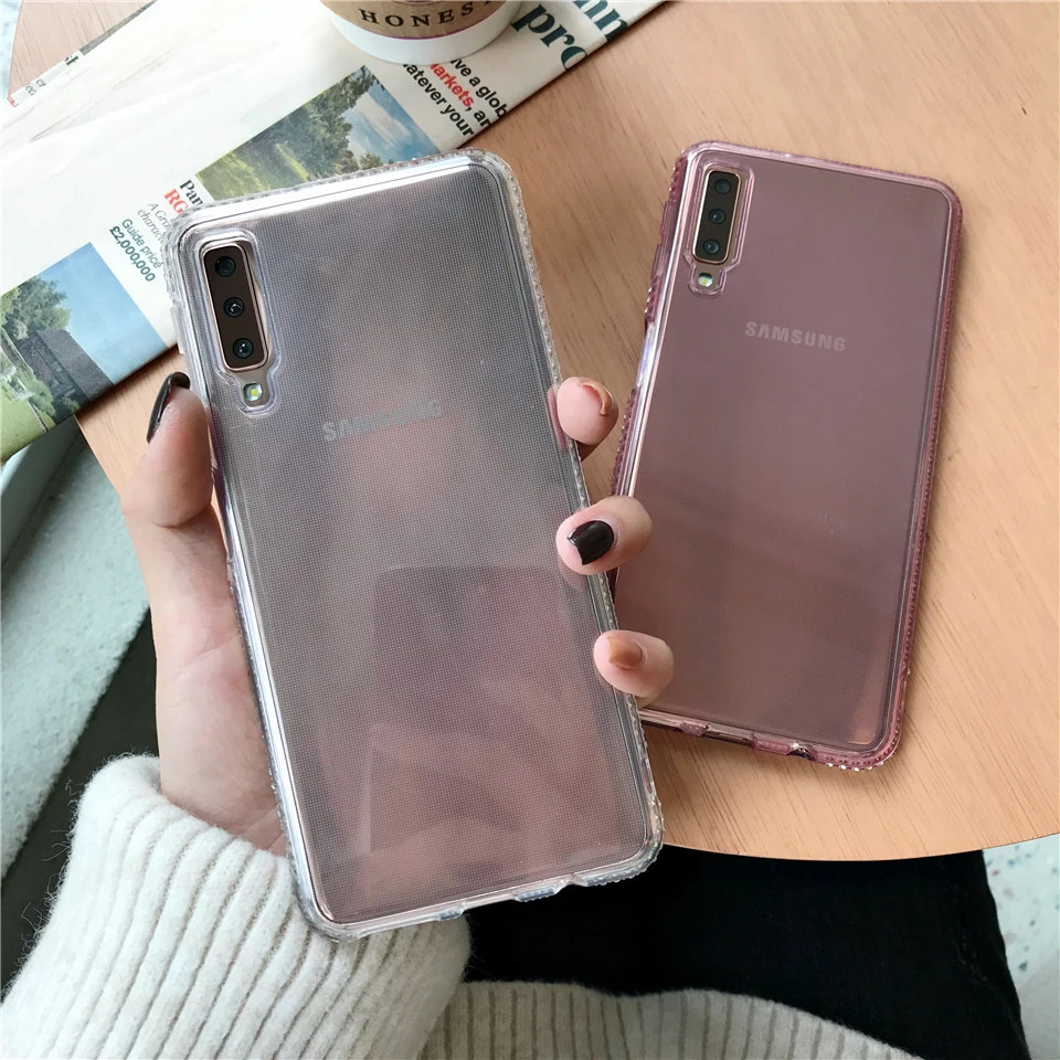 Женский Блестящий силиконовый чехол из ТПУ со стразами для Samgung Galaxy A7 2018