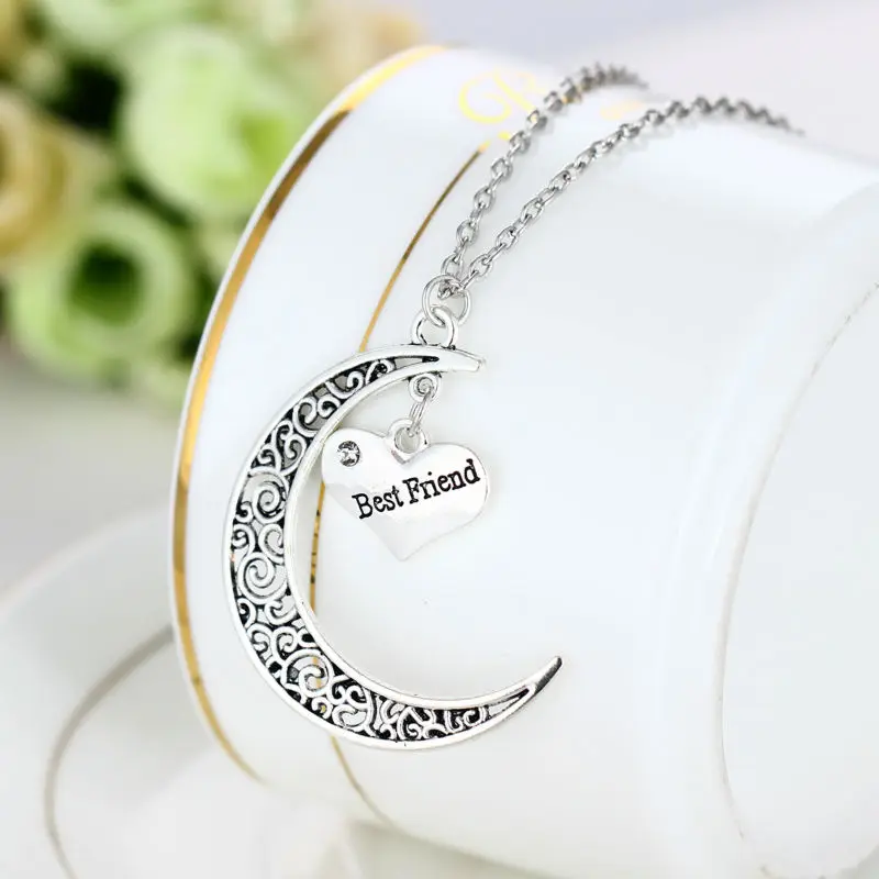 Ожерелье с подвеской в виде сердца Луной и кристаллами для женщин мужчин подарок