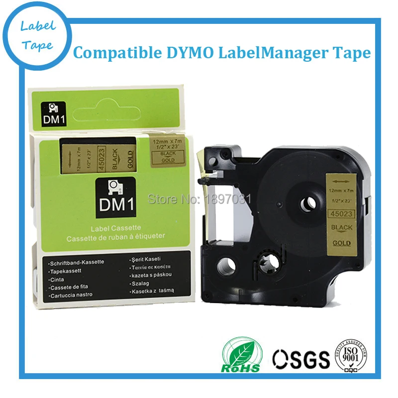 Бесплатная доставка 3 шт./лот 12 мм DYMO D1 LabelManager 45023 черный на золотом 1/2 &quotW X 23&quot