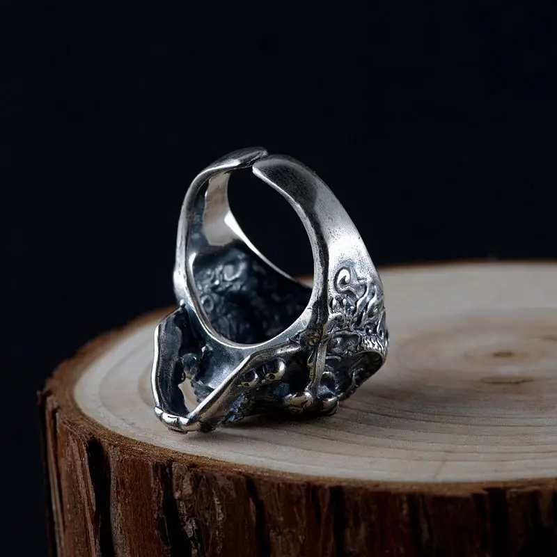 FNJ кольцо с черепом 925 серебро Anillos панк Новая мода S925 Стерлинговое Серебряные кольца для Для мужчин ювелирные изделия регулируемый Размеры bague