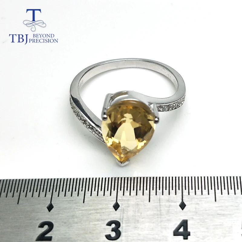 TBJ классический элегантный простой Цитрин Груша 8*12 мм драгоценный камень кольцо