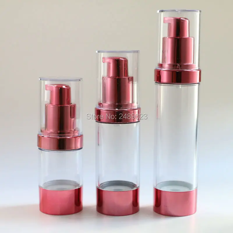 Makeup Tools Rose Red Plastic Airless Pump Bottles Cosmetic Container With Transparent Cap Refillable Packing Bottle 2pcs/lot | Красота и
