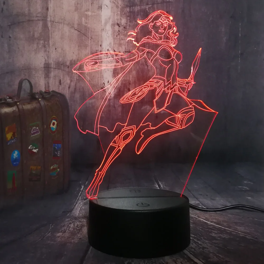 Ночной светильник DC Super Hero Cool Wonder Woman 3D LED RGB 7 цветов настольная лампа для детей