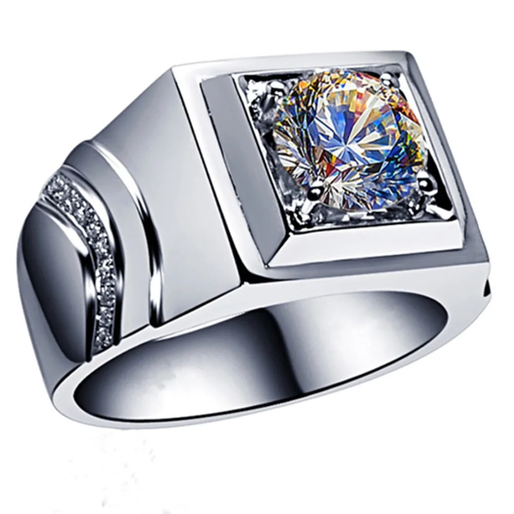 

Stunning Genuine Male Jewelry 2CT Diamond Ring Men Sterling Silver 925 Ring Engagement Husband Ring White Gold Plated