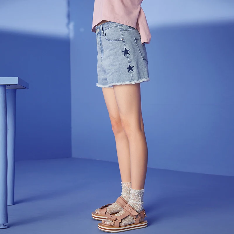 KUOSE Women's Denim Shorts Short Jeans Raw Hem Ripped Pants Straight Leg with Pockets |