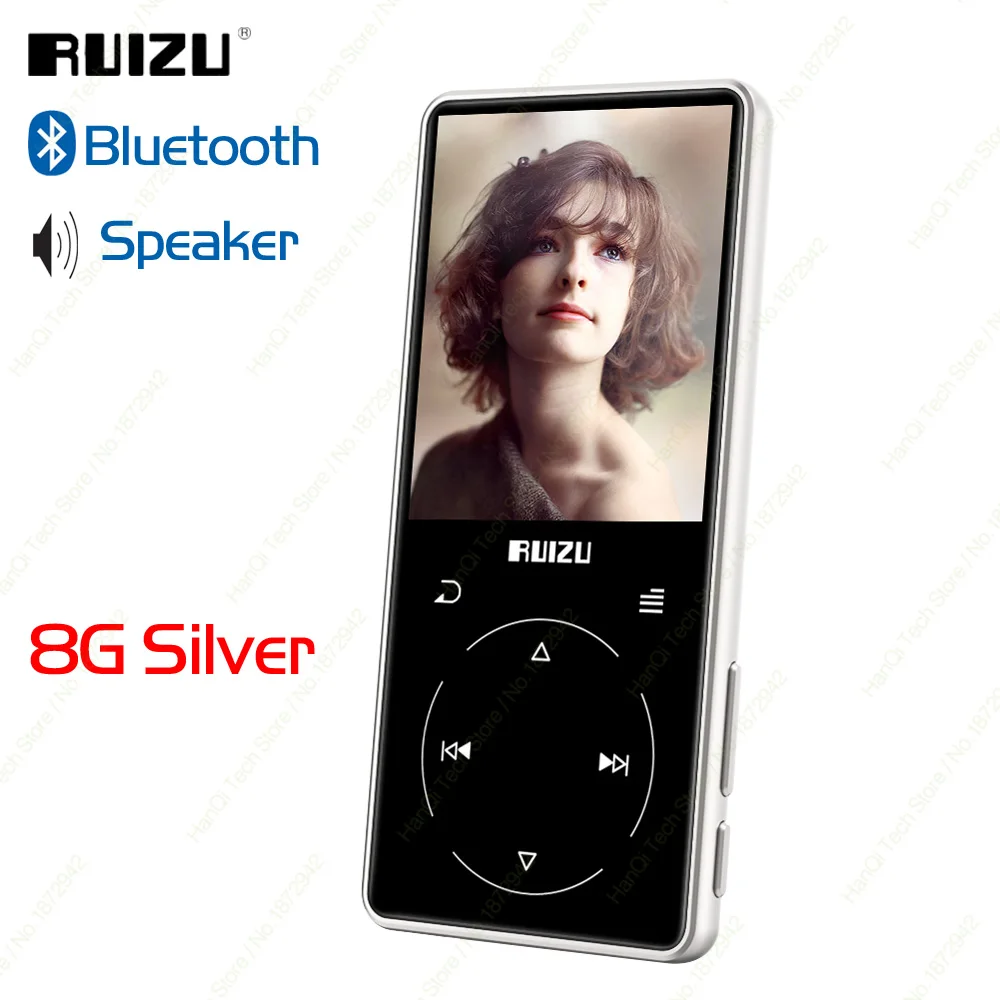 Silver RUIZU D16 Metal Bluetooth MP3 Player Portable Audio 8GB Music Player with Built-in Speaker FM Radio,Recorder,E-Book,Video Player - Цвет: Silver
