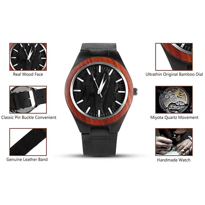 Часы мужские модные деревянные с кожаным ремешком | Наручные часы