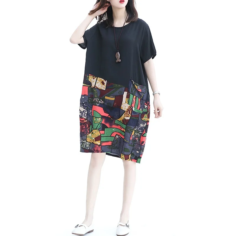 Женское этническое платье с коротким рукавом свободное винтажное пляжное