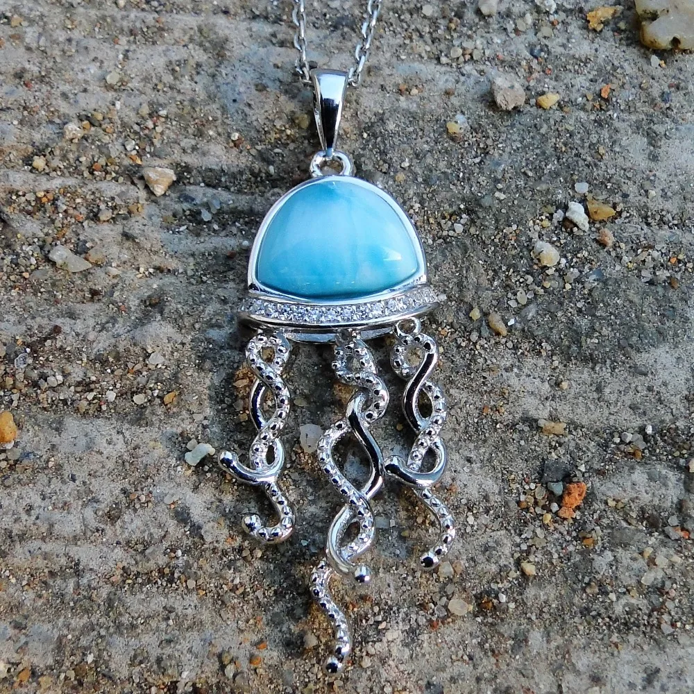 Sea Colletion Larimar ювелирные изделия 925 пробы Серебряный Кулон Натуральная подвеска Larimar подвеска Медуза для женщин без цепи