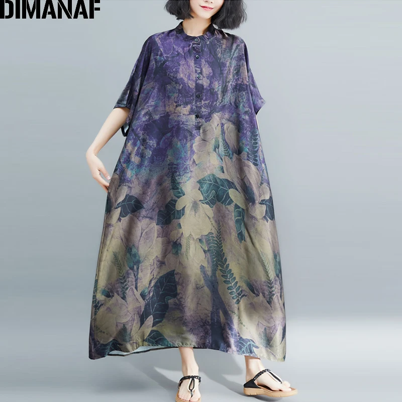 

DIMANAF Oversize Women Dress Vintage Big Size Female Vestido Summer Sundress Loose Print Floral Lady Elegant Long Dress 5XL 6XL